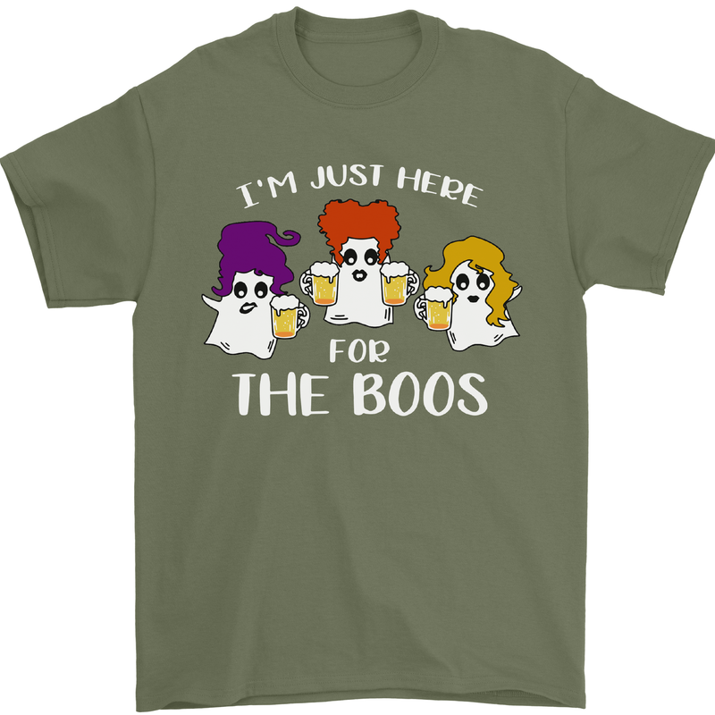Halloween I'm Just Here For the Boos Mens T-Shirt Cotton Gildan Military Green
