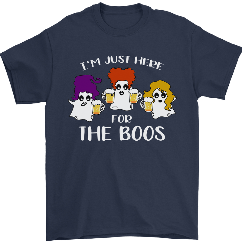 Halloween I'm Just Here For the Boos Mens T-Shirt Cotton Gildan Navy Blue