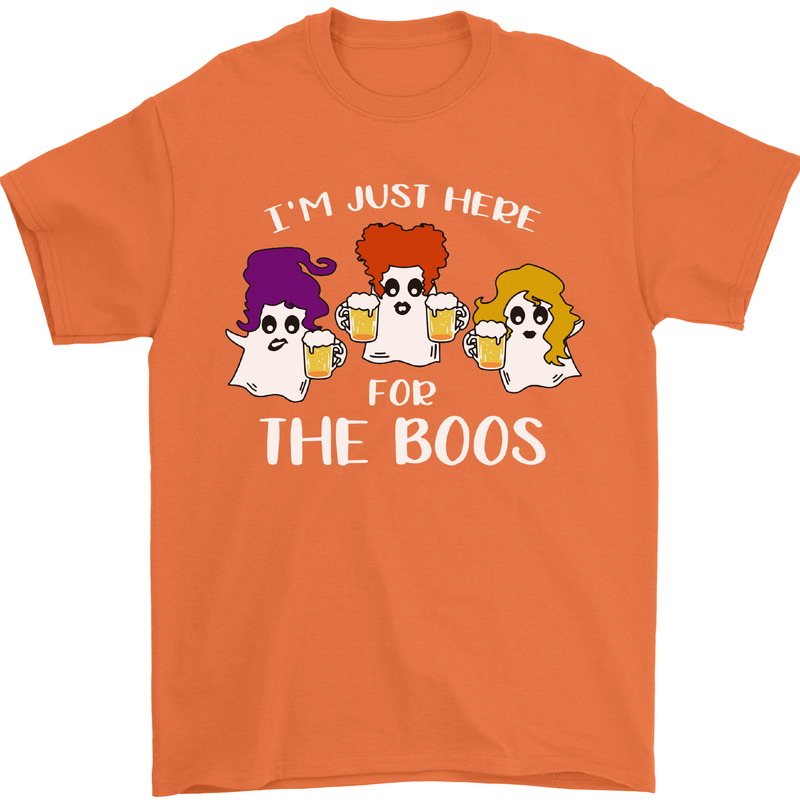 Halloween I'm Just Here For the Boos Mens T-Shirt Cotton Gildan Orange