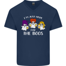 Halloween I'm Just Here For the Boos Mens V-Neck Cotton T-Shirt Navy Blue