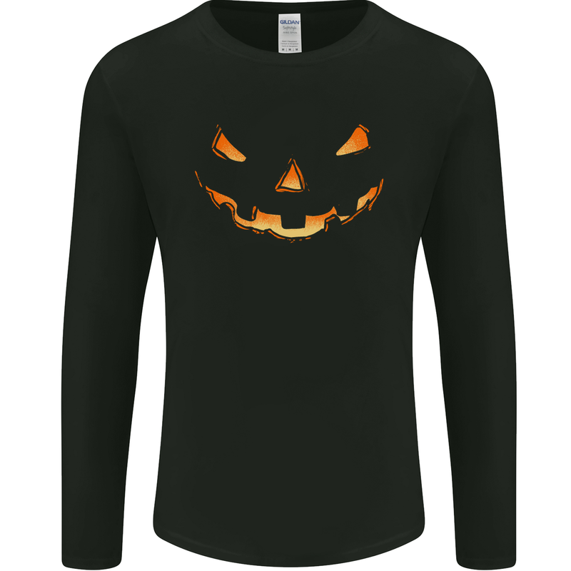 Halloween Pumpkin Face Funny Scary Mens Long Sleeve T-Shirt Black