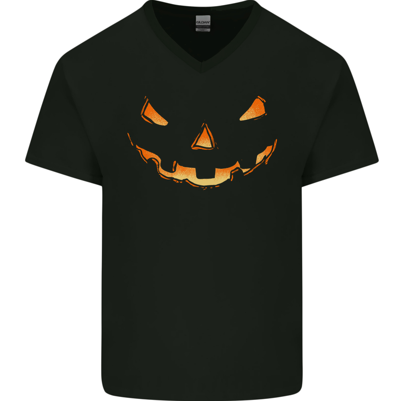 Halloween Pumpkin Face Funny Scary Mens V-Neck Cotton T-Shirt Black