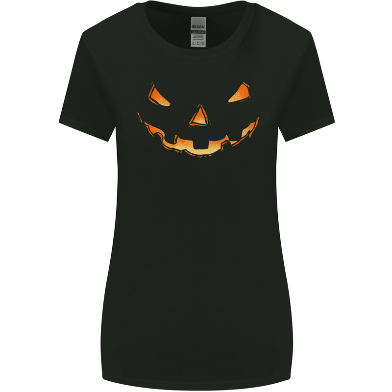 Halloween Pumpkin Face Funny Scary Womens Wider Cut T-Shirt Black