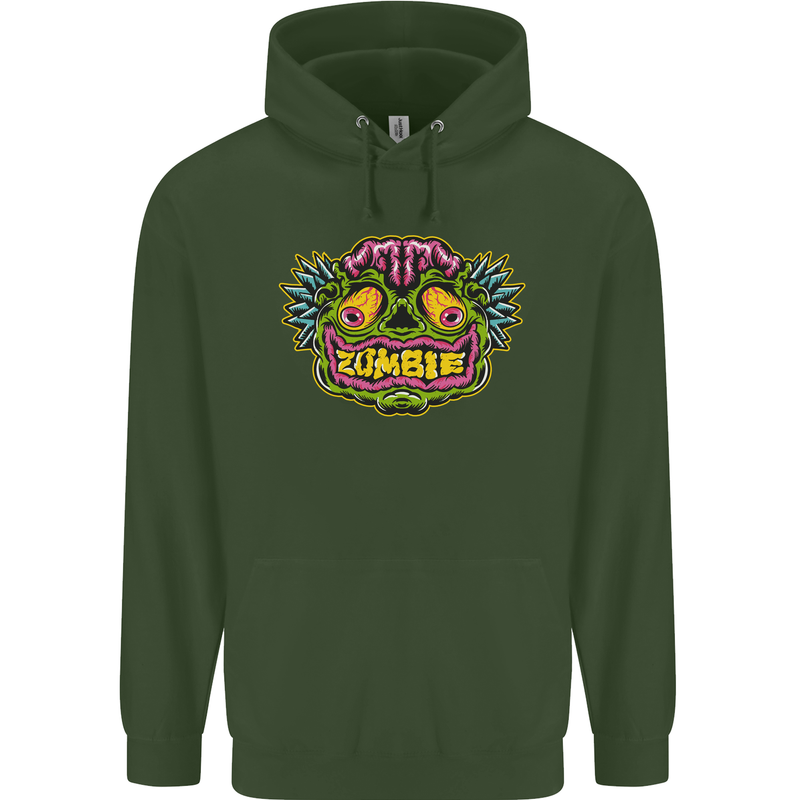 Halloween Zombie Face Childrens Kids Hoodie Forest Green