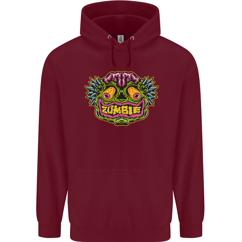 Halloween Zombie Face Childrens Kids Hoodie Maroon