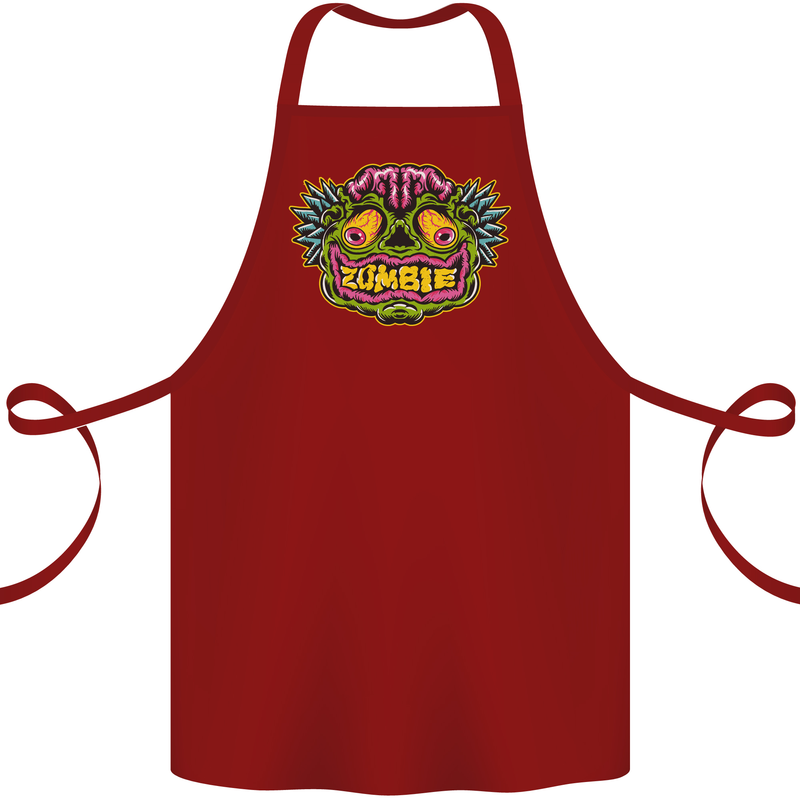 Halloween Zombie Face Cotton Apron 100% Organic Maroon