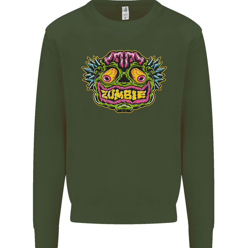 Halloween Zombie Face Mens Sweatshirt Jumper Forest Green