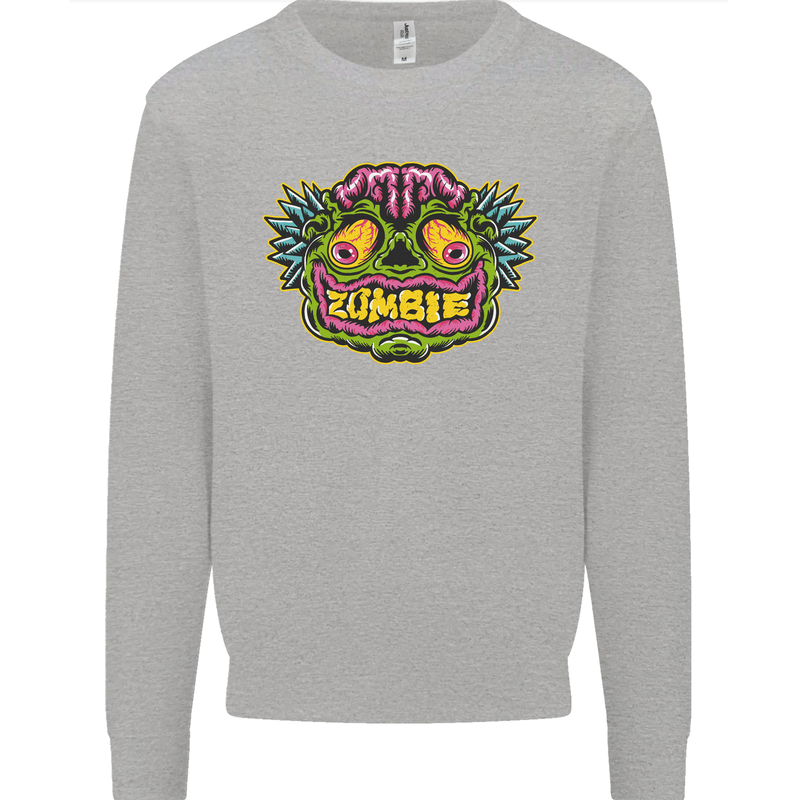 Halloween Zombie Face Mens Sweatshirt Jumper Sports Grey