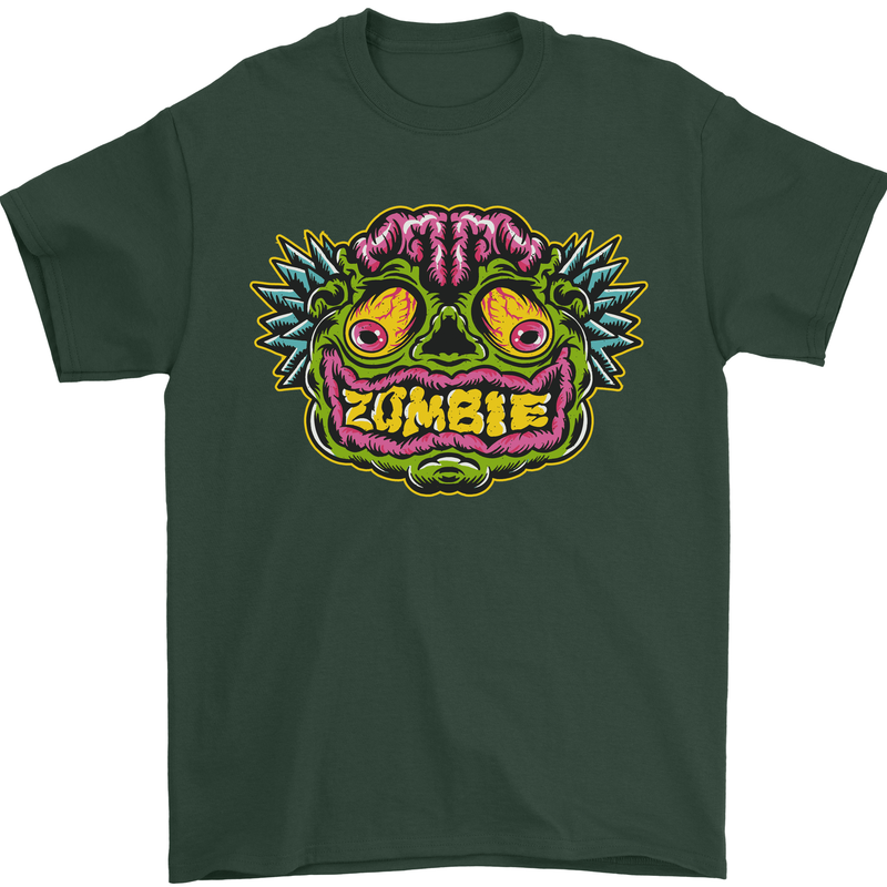 Halloween Zombie Face Mens T-Shirt 100% Cotton Forest Green