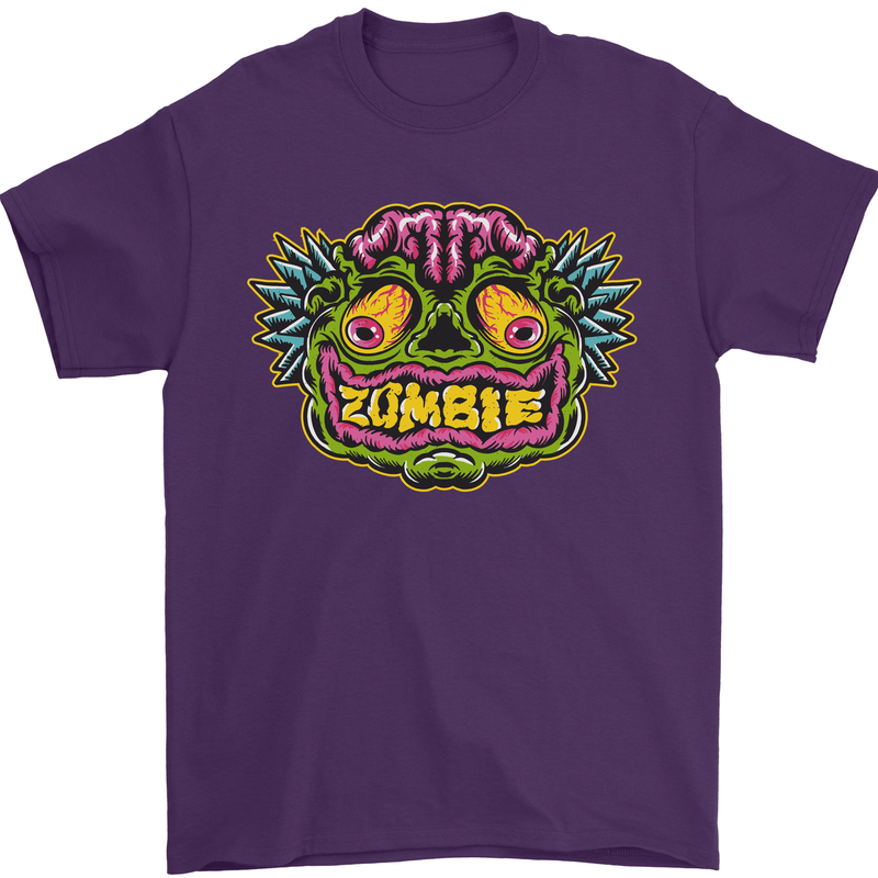 Halloween Zombie Face Mens T-Shirt 100% Cotton Purple