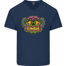 Halloween Zombie Face Mens V-Neck Cotton T-Shirt Navy Blue