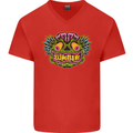 Halloween Zombie Face Mens V-Neck Cotton T-Shirt Red