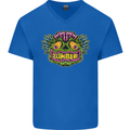 Halloween Zombie Face Mens V-Neck Cotton T-Shirt Royal Blue