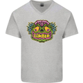 Halloween Zombie Face Mens V-Neck Cotton T-Shirt Sports Grey