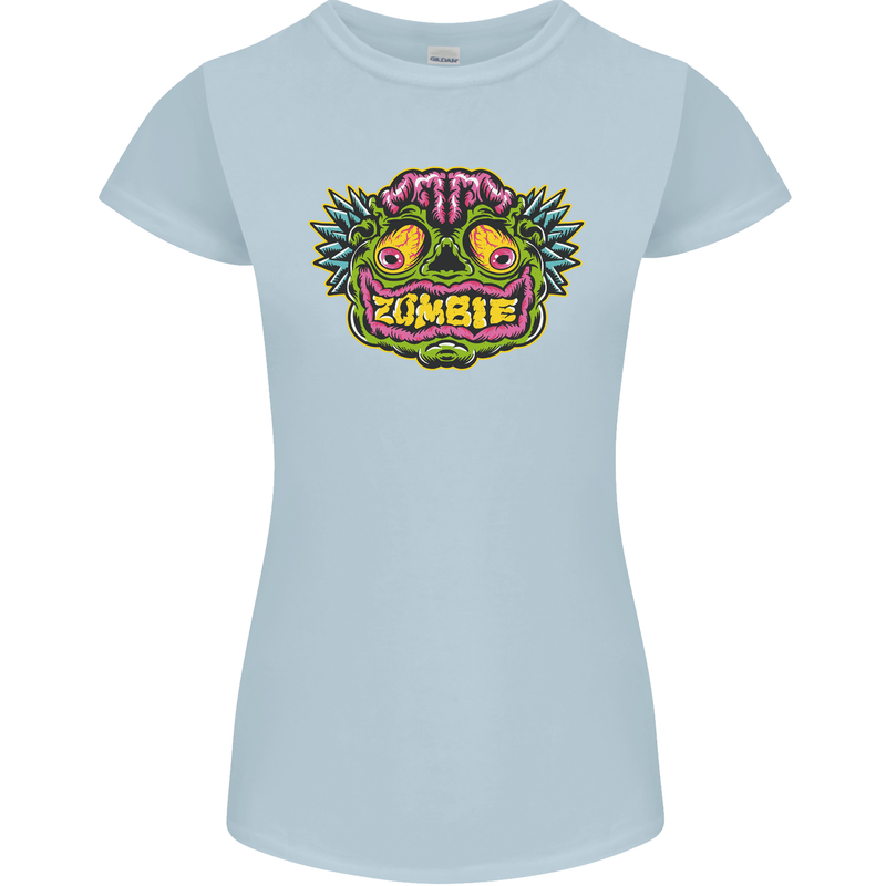 Halloween Zombie Face Womens Petite Cut T-Shirt Light Blue