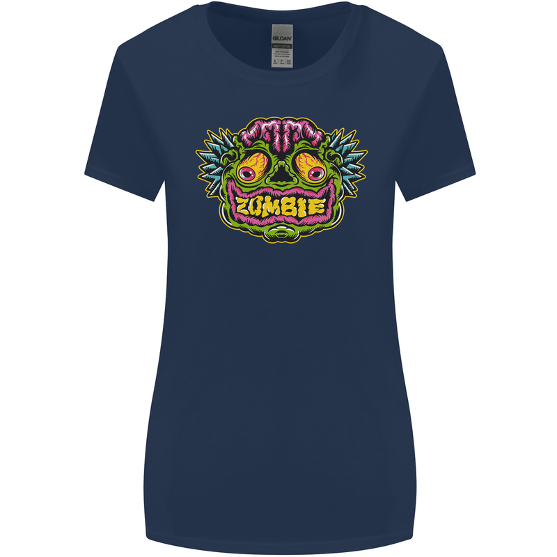 Halloween Zombie Face Womens Wider Cut T-Shirt Navy Blue