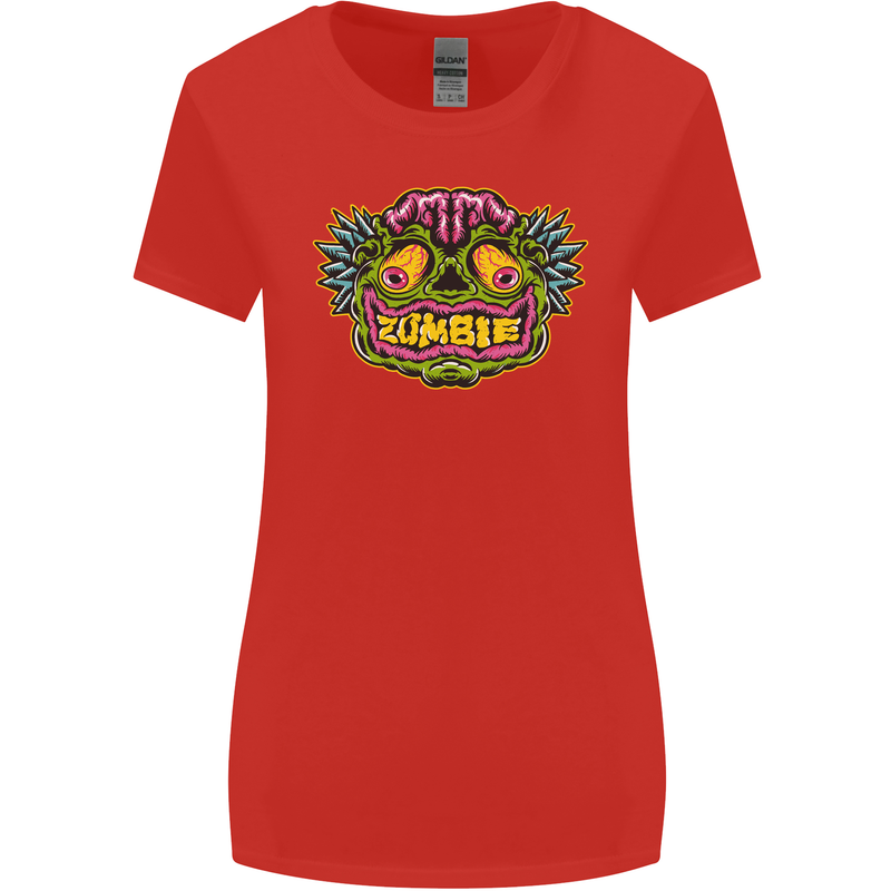 Halloween Zombie Face Womens Wider Cut T-Shirt Red