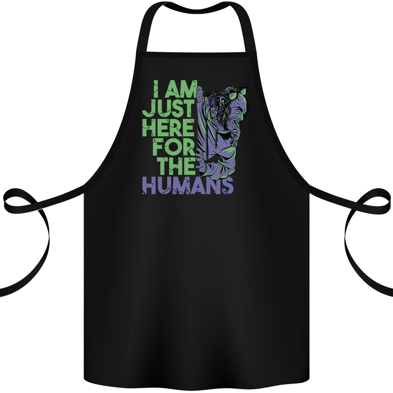 Halloween Zombie Just Here For the Humans Cotton Apron 100% Organic Black