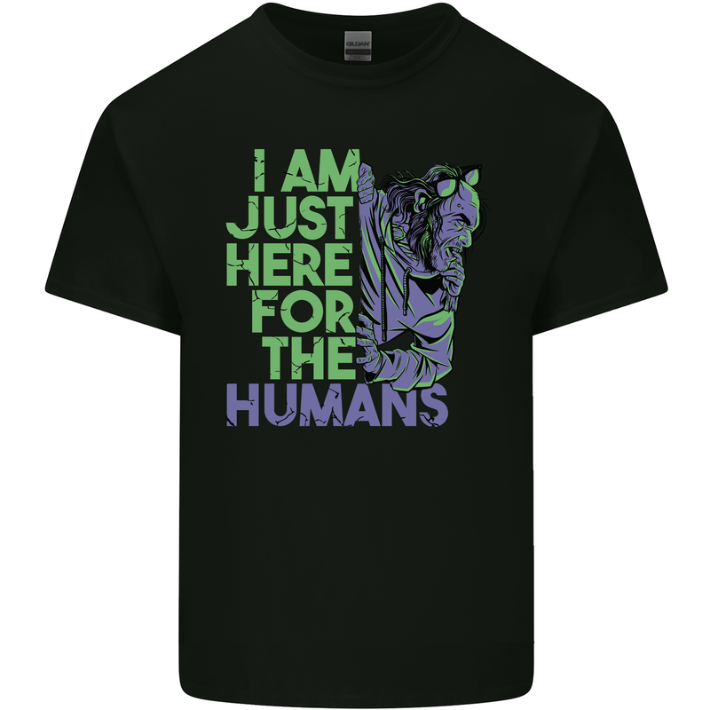 Halloween Zombie Just Here For the Humans Mens Cotton T-Shirt Tee Top Black