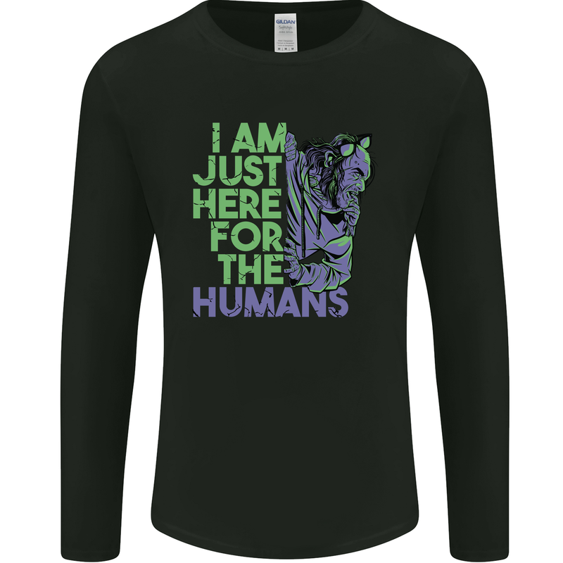 Halloween Zombie Just Here For the Humans Mens Long Sleeve T-Shirt Black