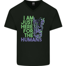 Halloween Zombie Just Here For the Humans Mens V-Neck Cotton T-Shirt Black