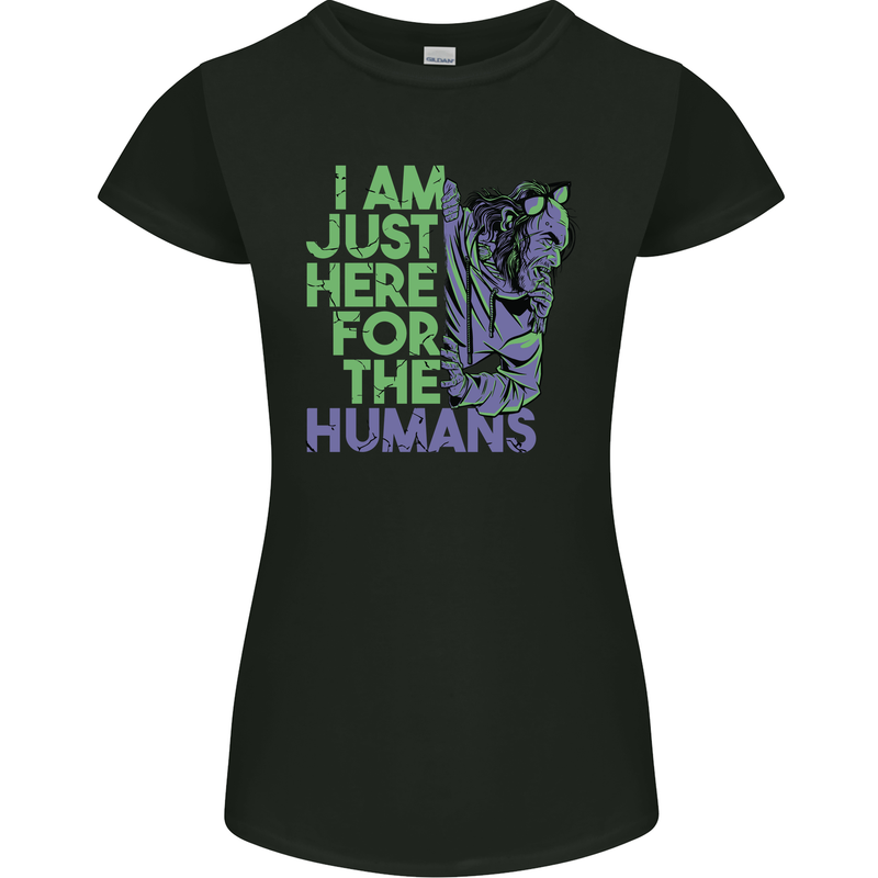 Halloween Zombie Just Here For the Humans Womens Petite Cut T-Shirt Black