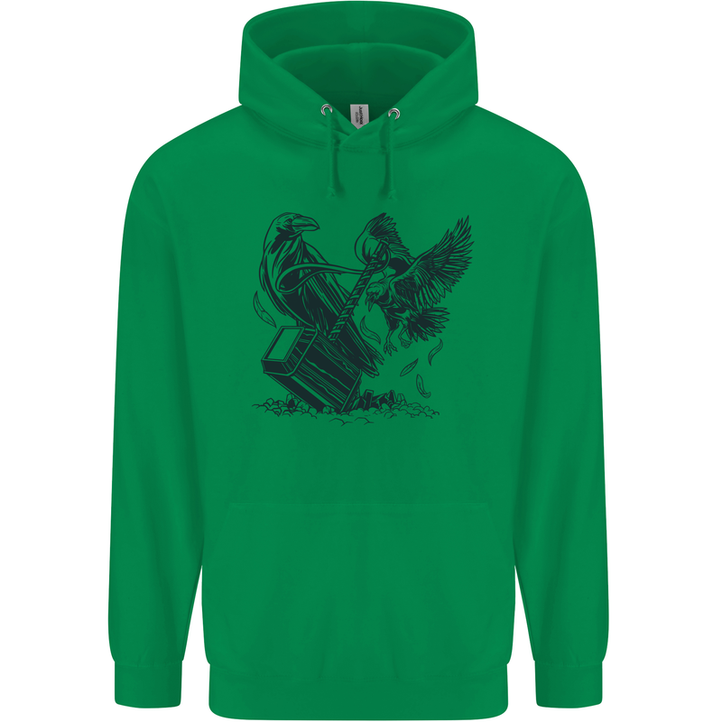 Hammer and Raven Vikings Childrens Kids Hoodie Irish Green