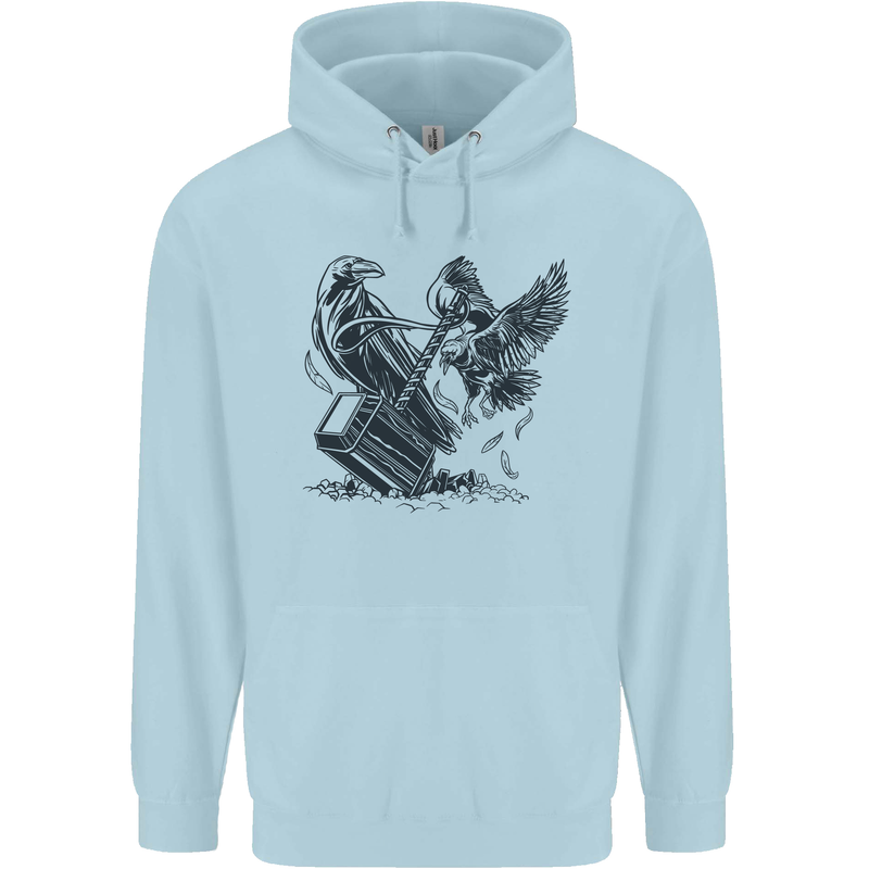 Hammer and Raven Vikings Childrens Kids Hoodie Light Blue