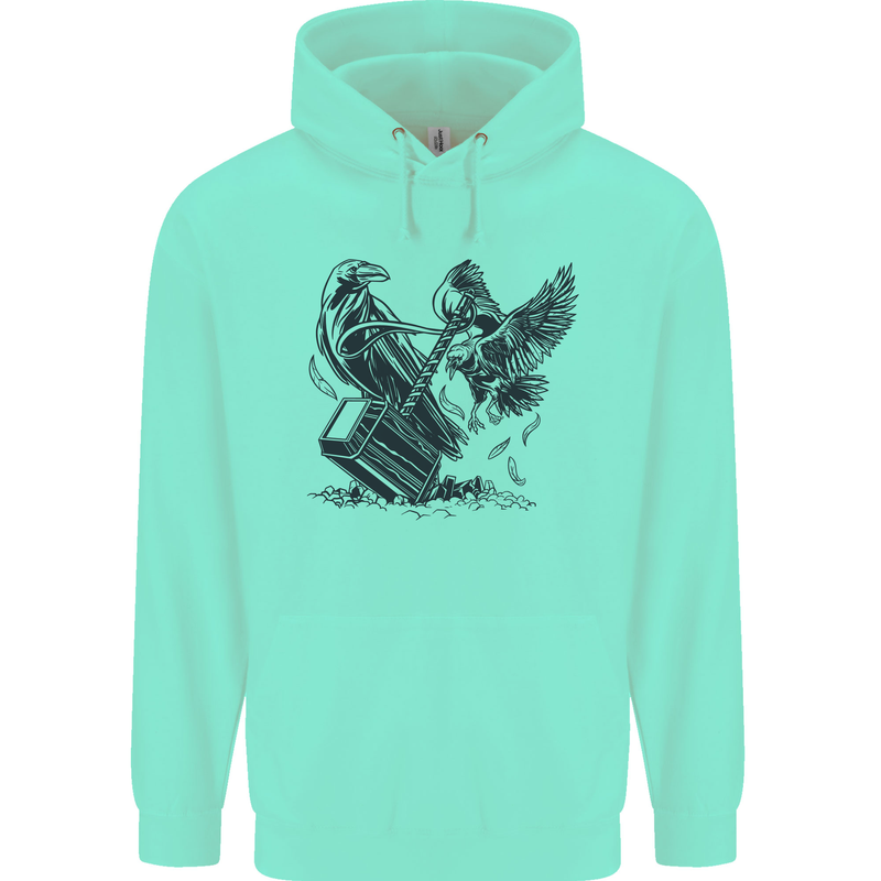 Hammer and Raven Vikings Childrens Kids Hoodie Peppermint