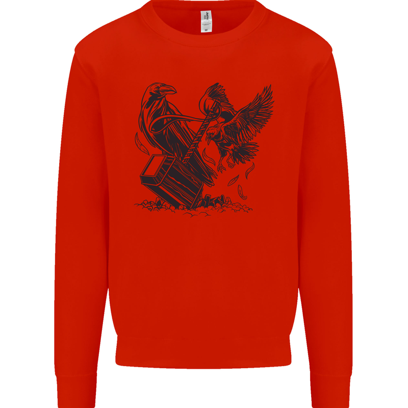 Hammer and Raven Vikings Kids Sweatshirt Jumper Bright Red