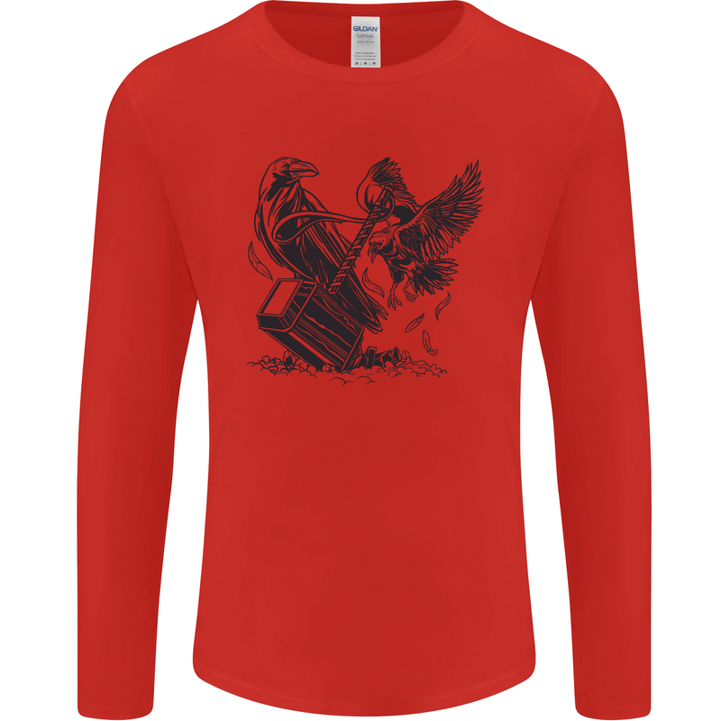 Hammer and Raven Vikings Mens Long Sleeve T-Shirt Red