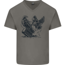 Hammer and Raven Vikings Mens V-Neck Cotton T-Shirt Charcoal