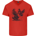 Hammer and Raven Vikings Mens V-Neck Cotton T-Shirt Red