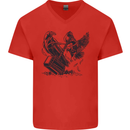 Hammer and Raven Vikings Mens V-Neck Cotton T-Shirt Red