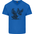 Hammer and Raven Vikings Mens V-Neck Cotton T-Shirt Royal Blue
