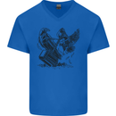 Hammer and Raven Vikings Mens V-Neck Cotton T-Shirt Royal Blue