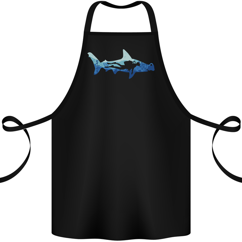 Hammerhead Shark Scuba Diver Diving Cotton Apron 100% Organic Black