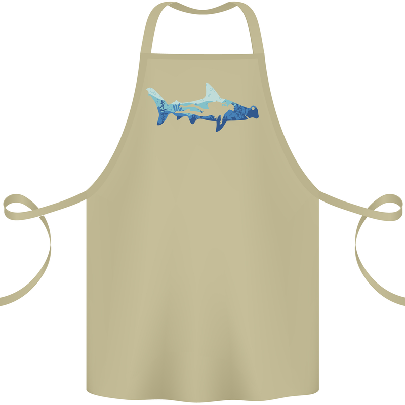Hammerhead Shark Scuba Diver Diving Cotton Apron 100% Organic Khaki