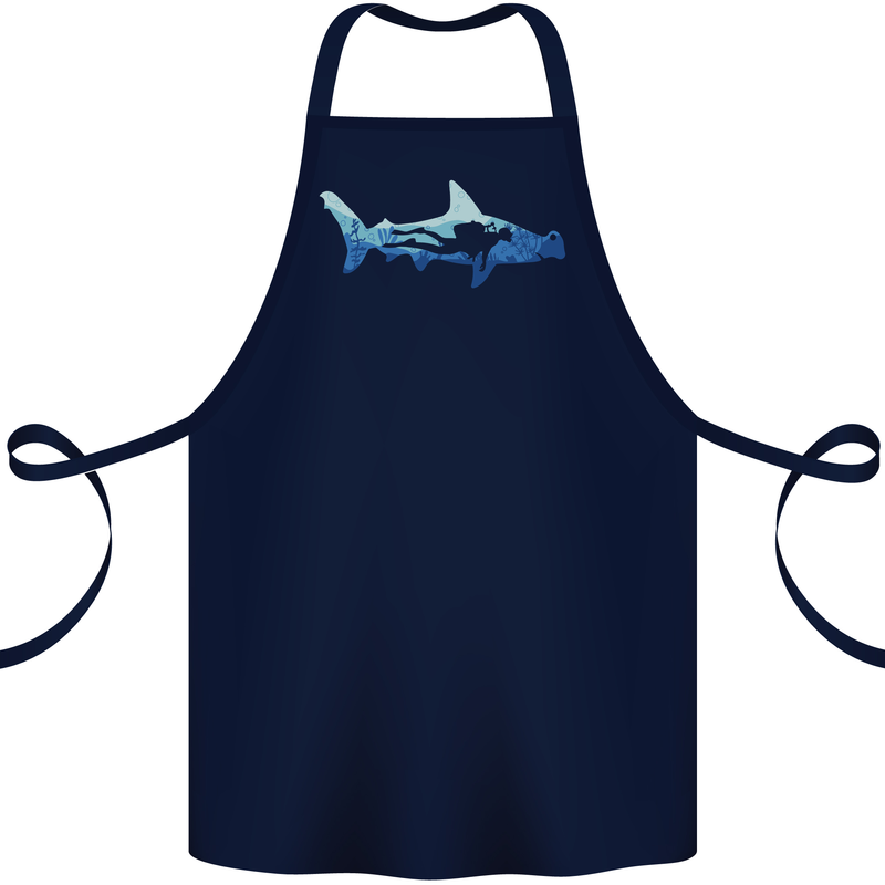 Hammerhead Shark Scuba Diver Diving Cotton Apron 100% Organic Navy Blue