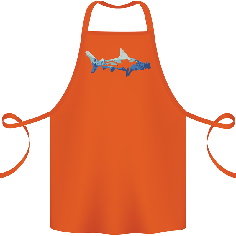 Hammerhead Shark Scuba Diver Diving Cotton Apron 100% Organic Orange