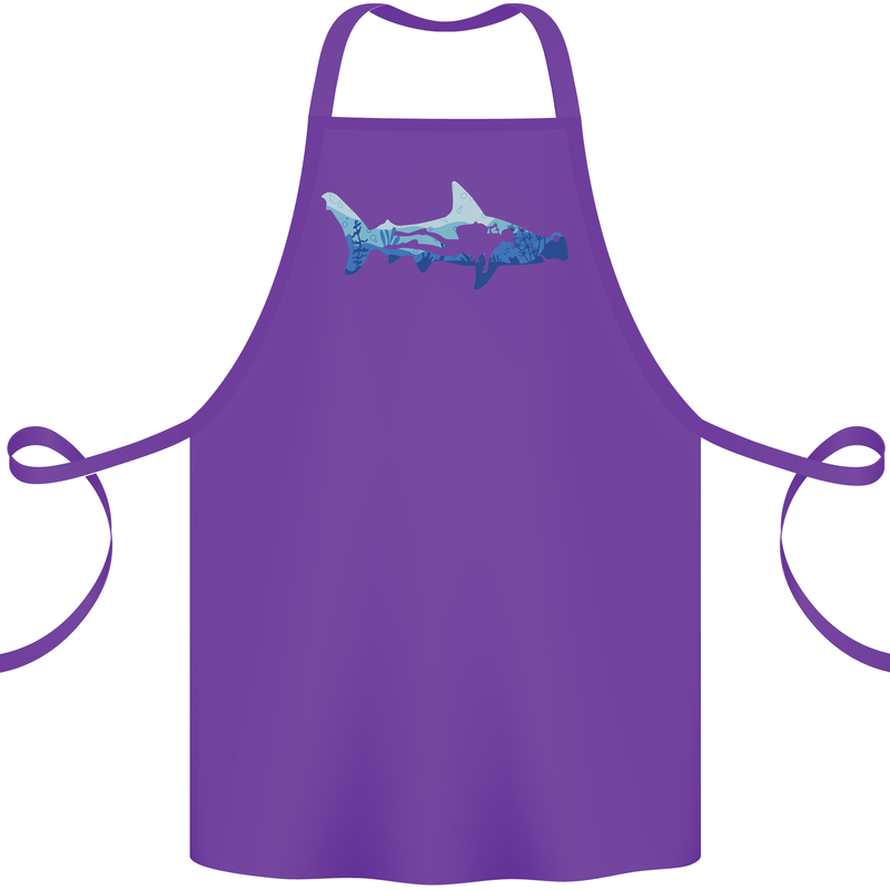 Hammerhead Shark Scuba Diver Diving Cotton Apron 100% Organic Purple