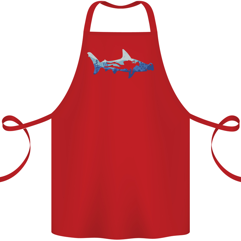 Hammerhead Shark Scuba Diver Diving Cotton Apron 100% Organic Red