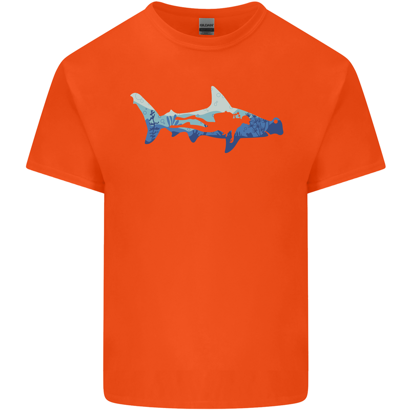 Hammerhead Shark Scuba Diver Diving Kids T-Shirt Childrens Orange