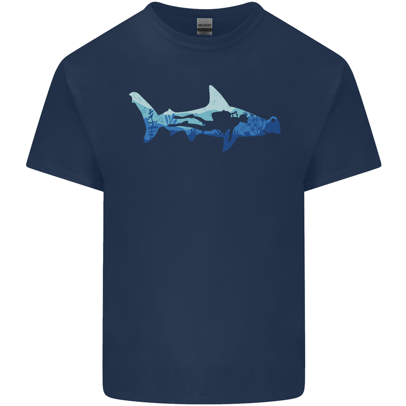 Hammerhead Shark Scuba Diver Diving Mens Cotton T-Shirt Tee Top Navy Blue