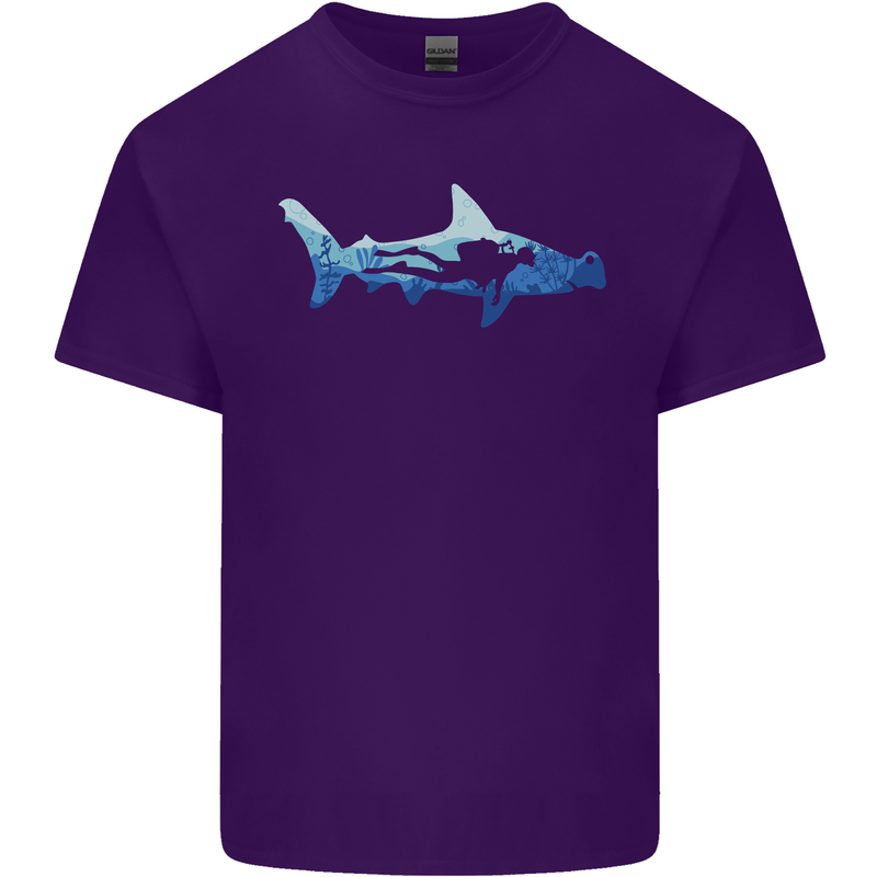 Hammerhead Shark Scuba Diver Diving Mens Cotton T-Shirt Tee Top Purple