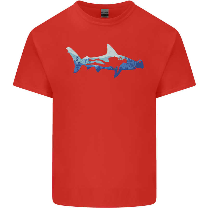 Hammerhead Shark Scuba Diver Diving Mens Cotton T-Shirt Tee Top Red