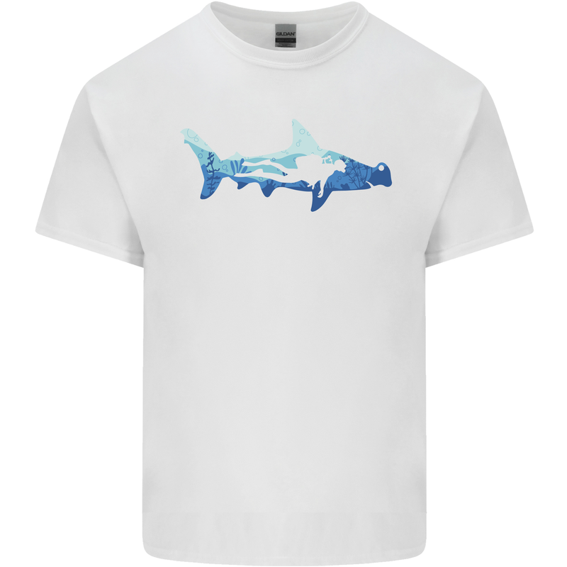 Hammerhead Shark Scuba Diver Diving Mens Cotton T-Shirt Tee Top White