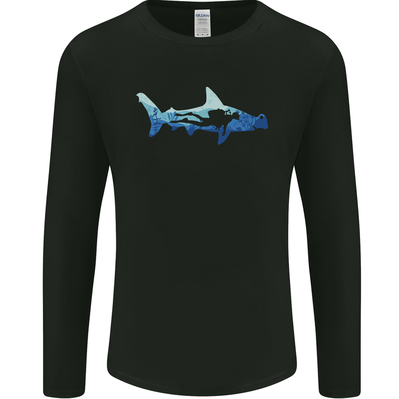 Hammerhead Shark Scuba Diver Diving Mens Long Sleeve T-Shirt Black