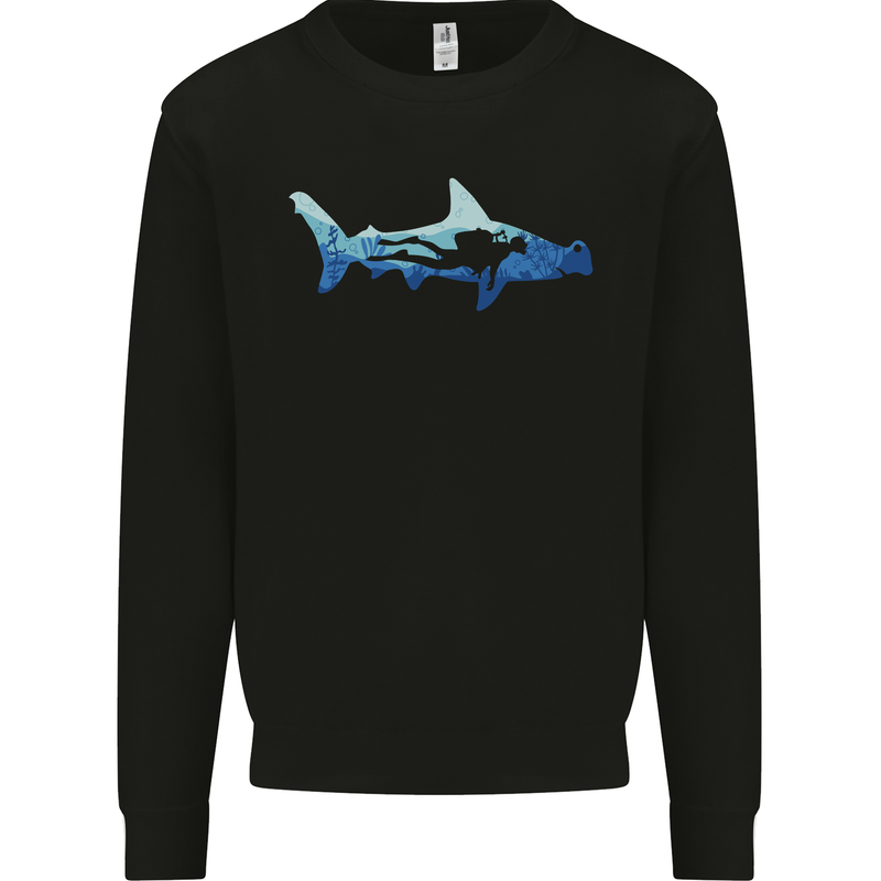 Hammerhead Shark Scuba Diver Diving Mens Sweatshirt Jumper Black