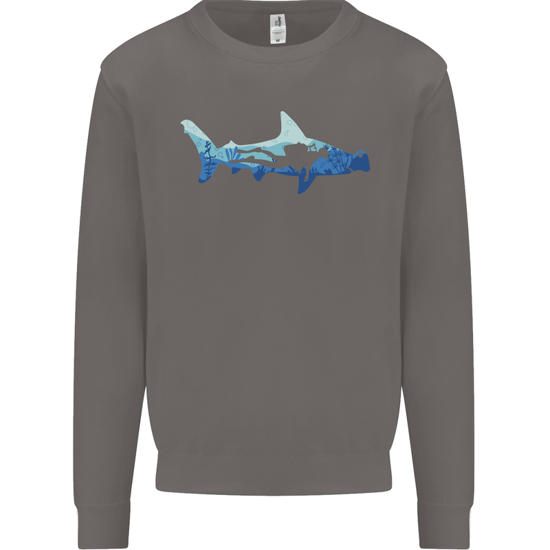 Hammerhead Shark Scuba Diver Diving Mens Sweatshirt Jumper Charcoal